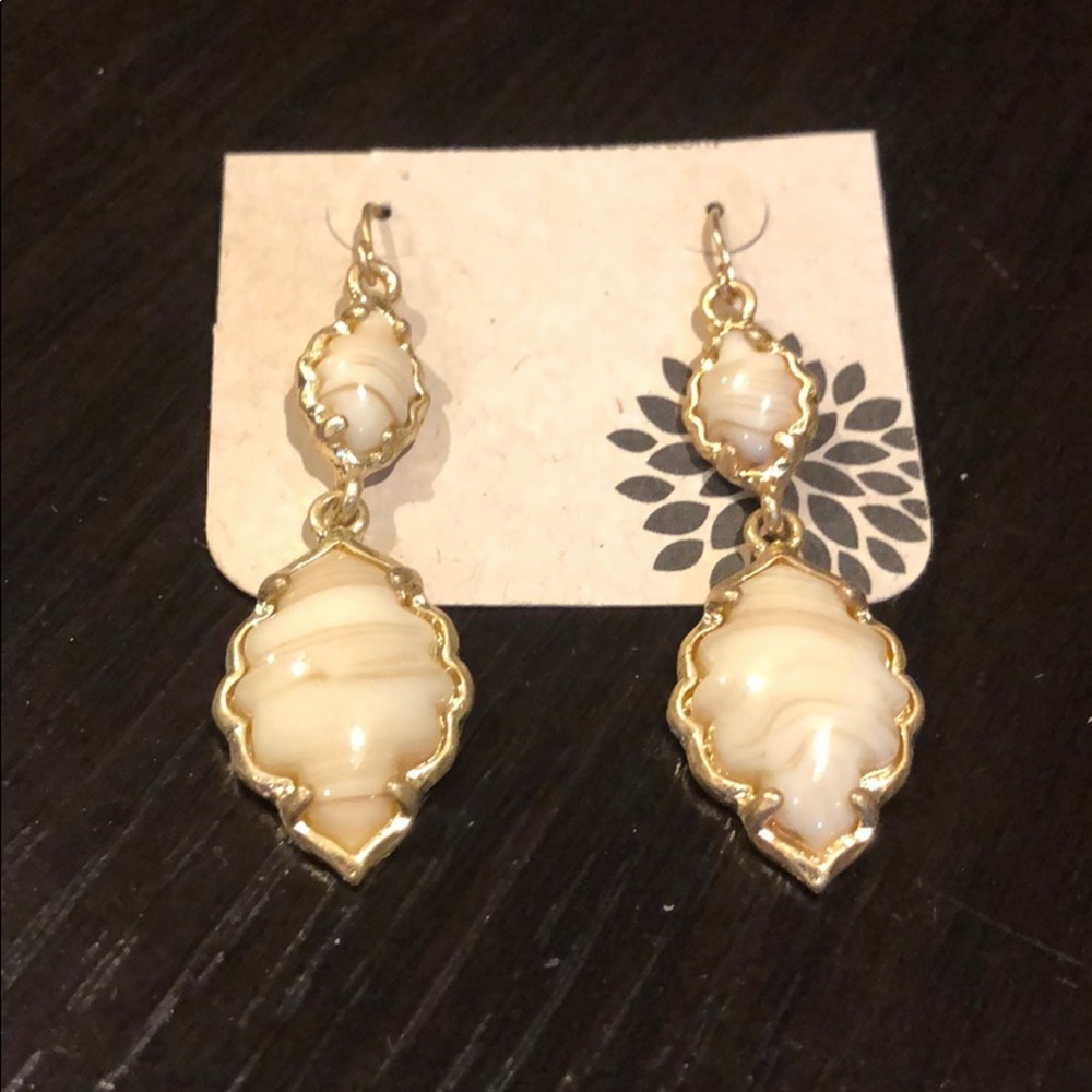 Gold and cream stone earrings